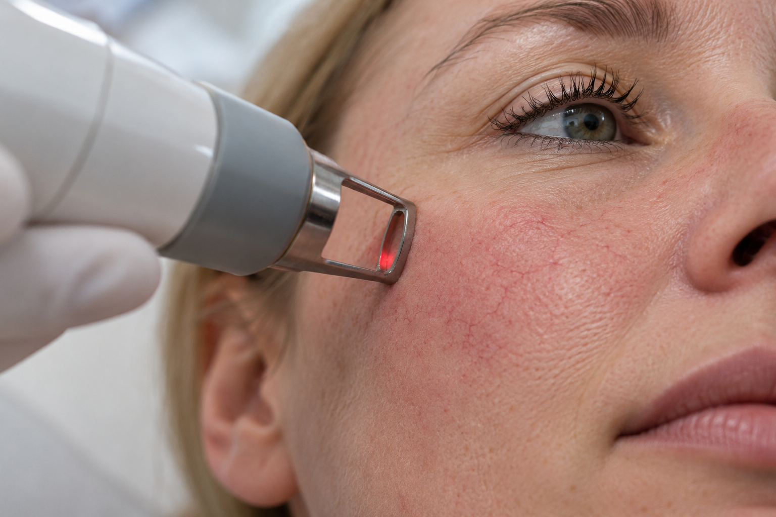 Resurfacing laser across the cheek