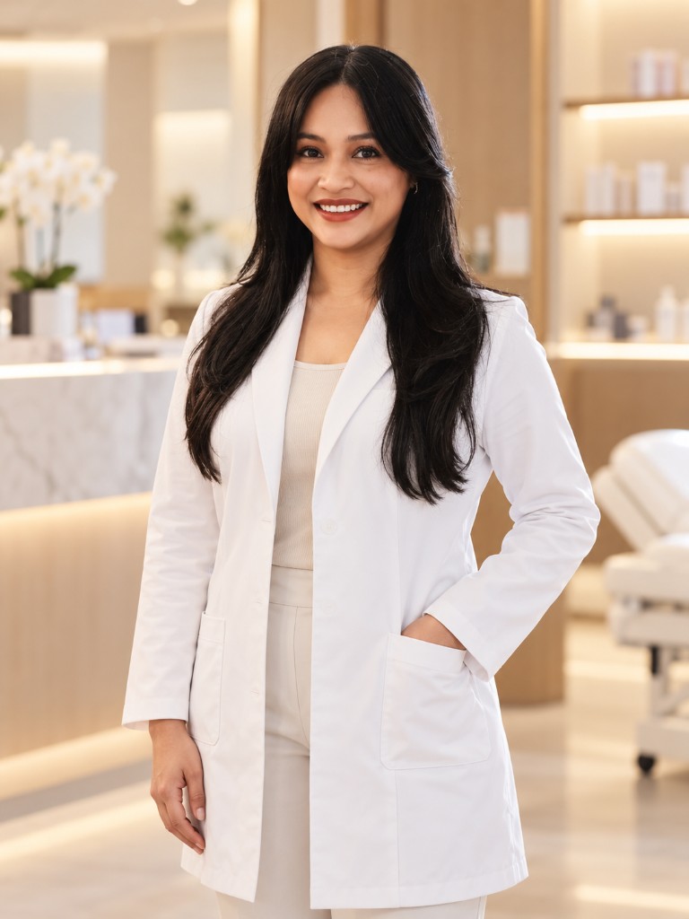 Esthetician in the reception area